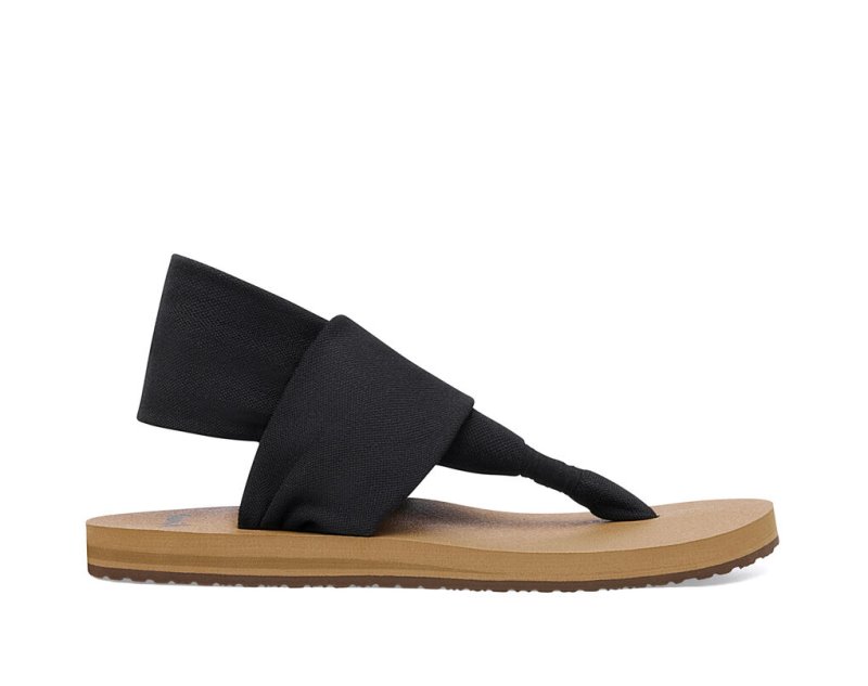 Black / Brown Sanuk Sling St Vegan Women's Sandals | 19INZGCYE