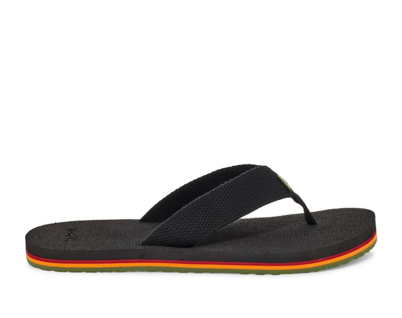 Black Sanuk Beer Cozy Stacker Webbing Men's Flip Flops | 93DZMOQLW