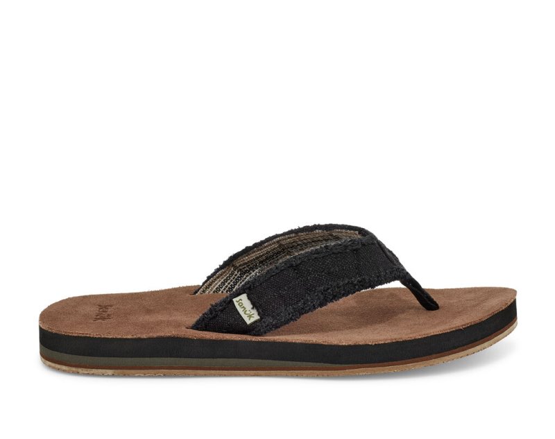 Black Sanuk Fraid Not Soft Top Eco Friendly Men's Flip Flops | 02IZASQLC