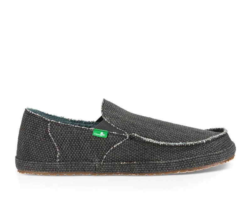 Black Sanuk Rounder Men's Sidewalk Surfers | 79OKEUZRX