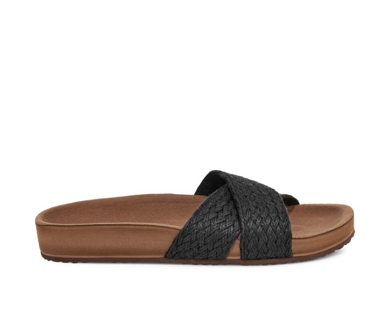 Black Sanuk She Cruzy Jute Vegan Slide Women's Flip Flops | 45KCLYZHP