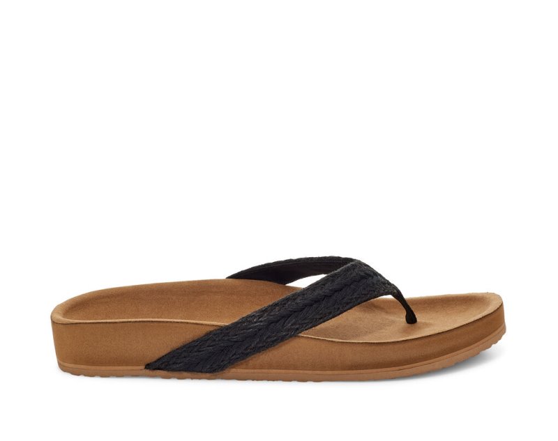 Black Sanuk She Loungy Hemp Women's Flip Flops | 07RZJKBFM