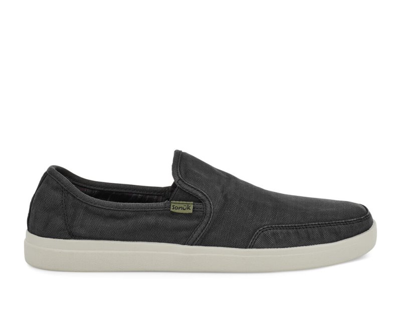 Black Sanuk Vagabond Slip On Sneaker Wash Vegan Men's Sidewalk Surfers | 13YXBAQTE