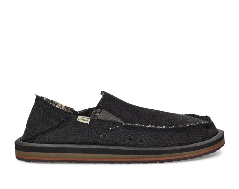 Black Sanuk Vagabond Soft Top Hemp Collapsible Heel Men's Sidewalk Surfers | 31KIPETAQ