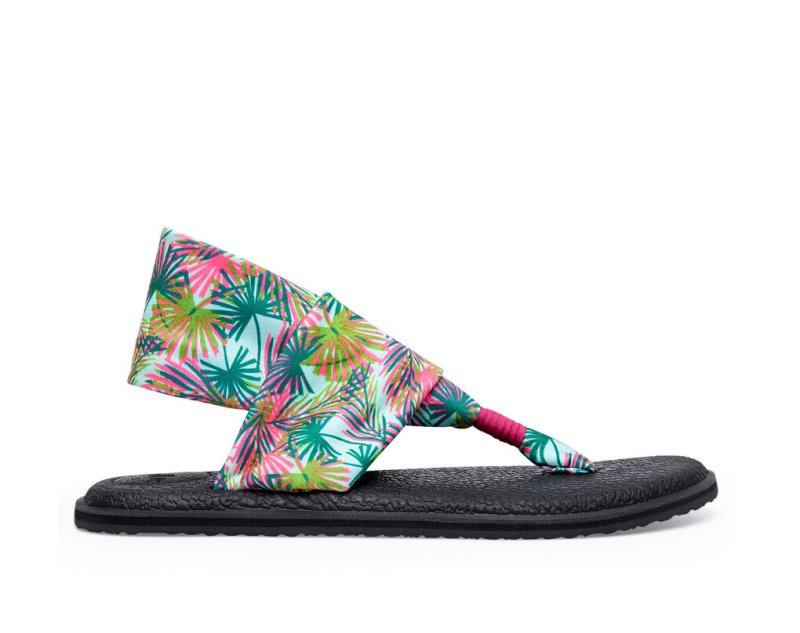 Black Sanuk Yoga Slings 2 Tropical Vegan Women's Sandals | 85KZFIAWE