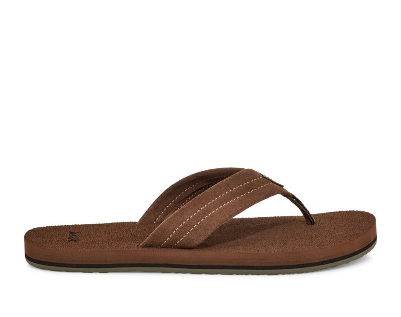 Brown Sanuk Beer Cozy Stacker Suede Men's Flip Flops | 16INGOAYW