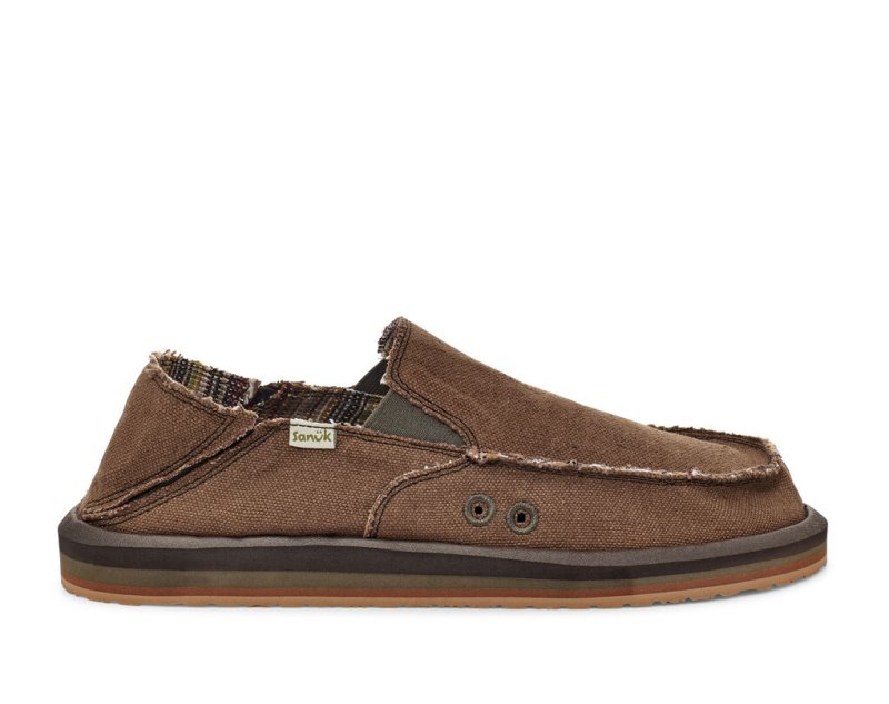 Brown Sanuk Vagabond Soft Top Hemp Collapsible Heel Men's Sidewalk Surfers | 35PCTFNYB