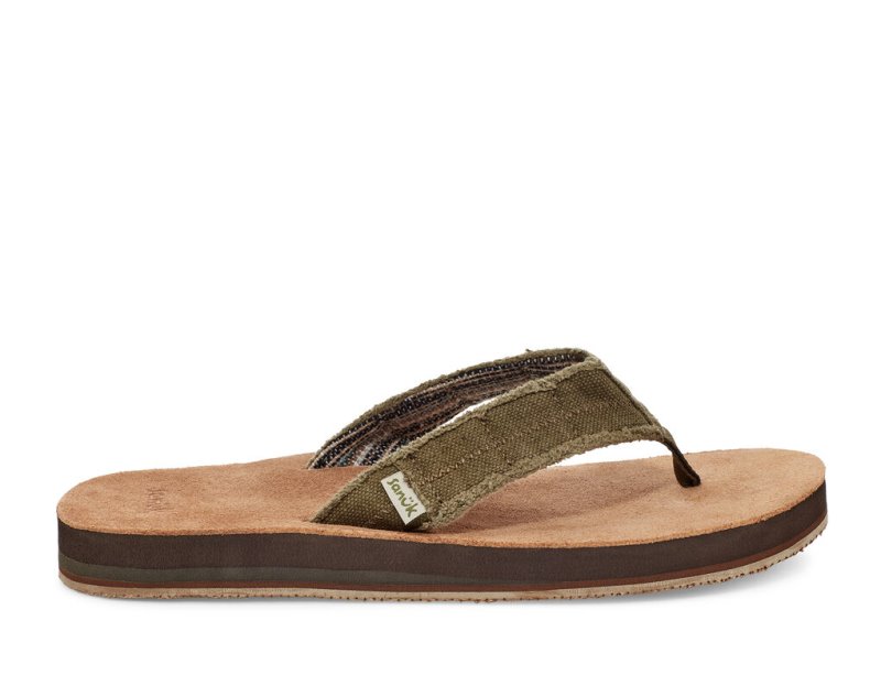 Dark Olive Sanuk Fraid Not Soft Top Eco Friendly Men's Flip Flops | 81VPIWNYJ