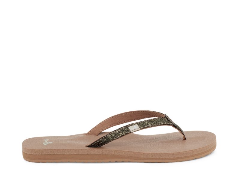 Gold Sanuk Yoga Joy Sparkle Women's Flip Flops | 89XEKTUPO