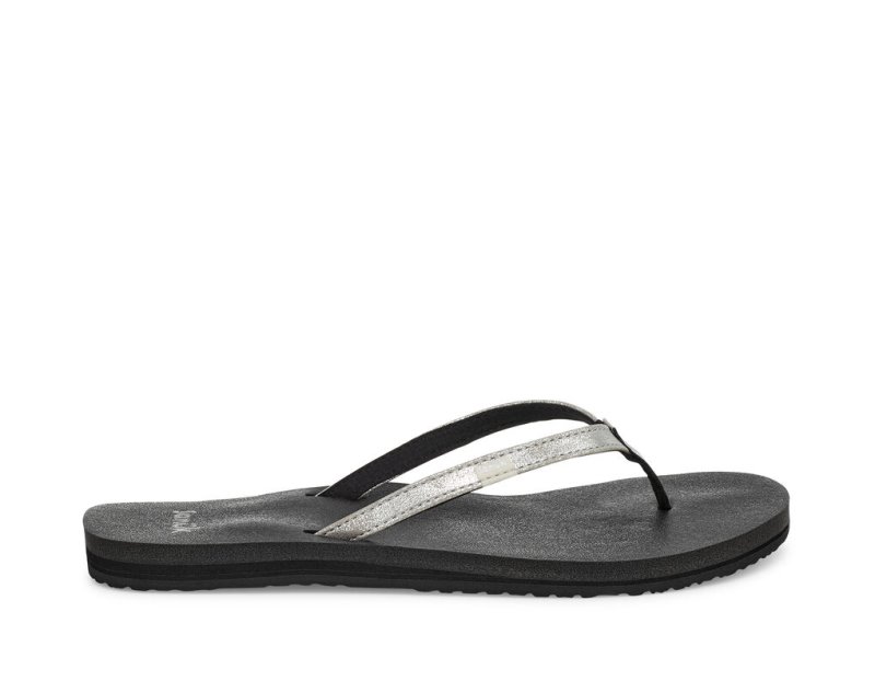 Silver Sanuk Yoga Joy Shimmer Women's Flip Flops | 32DHXCWAR