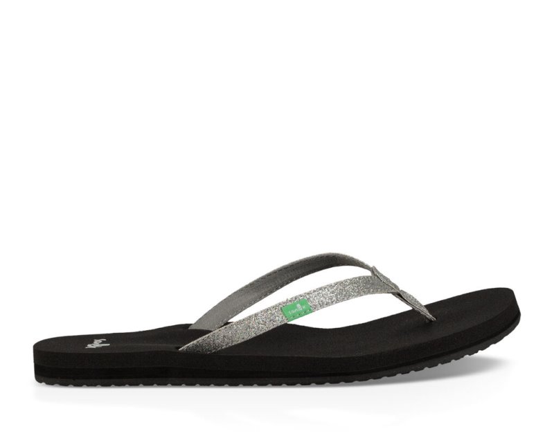 Silver Sanuk Yoga Joy Sparkle Women's Flip Flops | 36IVUXGLD