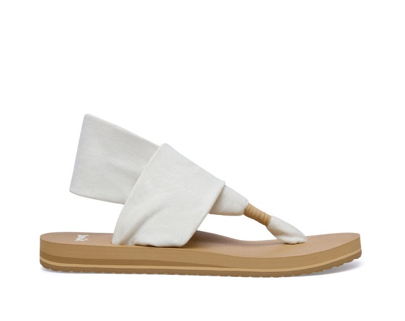 White / Brown Sanuk Sling St Vegan Women's Sandals | 32HVGIOQD