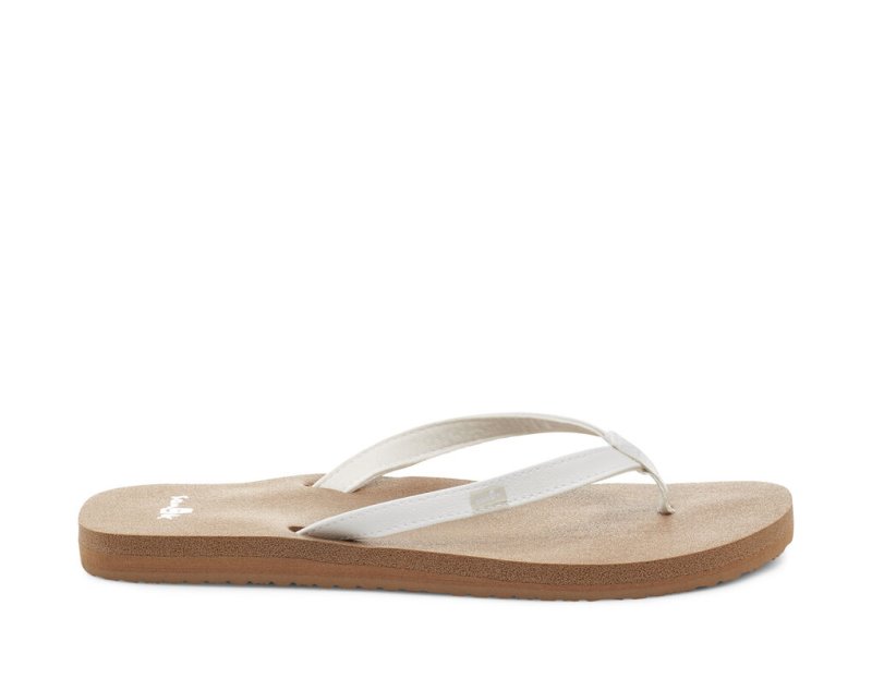 White / Brown Sanuk Yoga Joy Women's Flip Flops | 47BFCUGIW